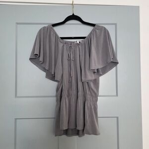 Lucky Brand Gray Off-Shoulder Flutter Sleeve Peasant Top Size M | Boho Blouse